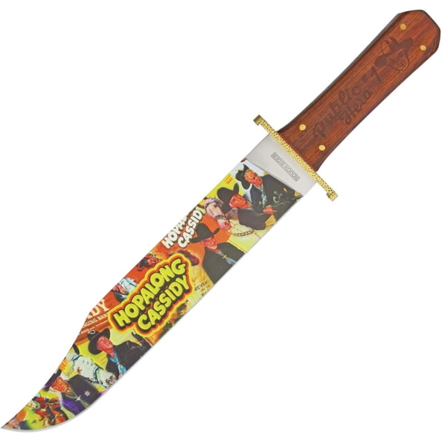Rough Rider Hopalong Cassidy Bowie Knife 16.75in Overall 11.5in SS Clip Point Blade Brown Wood Handle Black Nylon Sheath - Rough Rider