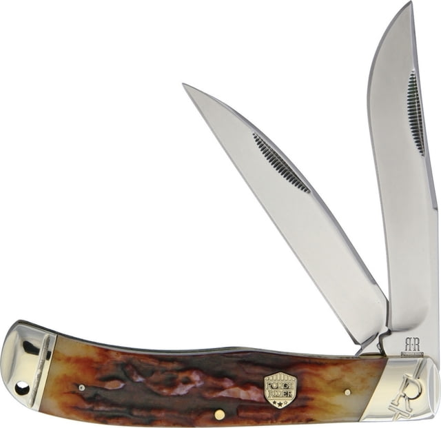 Rough Rider Jumbo Trapper Brown Stag Bone Folding Knife Mirror SS Clip And Wharncliffe Blades Brown Stag Bone Handle