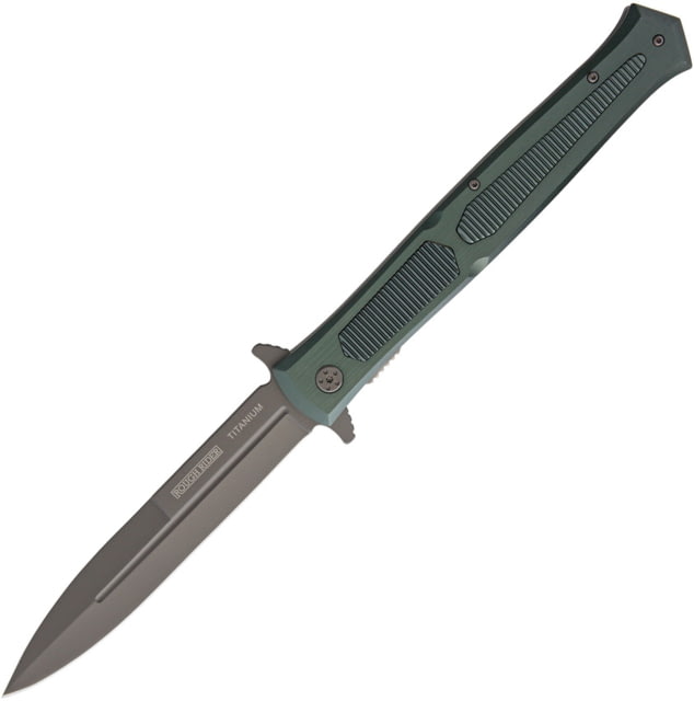 Rough Rider Large Stilletto Linerlock Folding Knife 5.75in Gray Titanium Coated SS Blade Green Aluminum Handle Pocket Clip