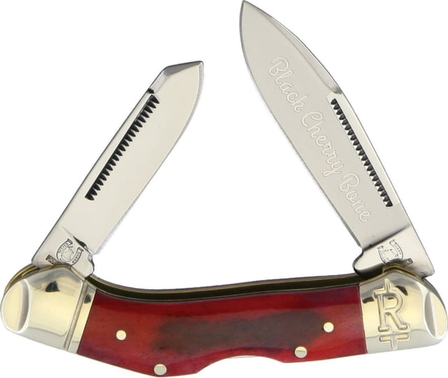 Rough Rider Lockback Cherry Bone Folding Knife SS Spear And Spey Blades Black Cherry Smooth Bone Handle Blade Etching KG206 / BLACK CHERRY