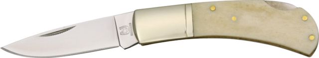 Rough Rider Lockback Fold Knife 3 5/8in 440 SS drop point blade White smooth bone handle RR020 - Rough Rider