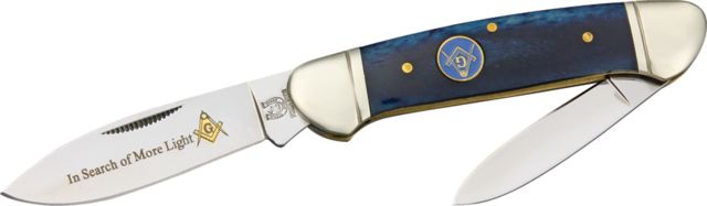 Rough Rider Masonic Canoe Fold Knife SS spear and pen blade Masonic blue smooth bone handle RR1224 - Rough Rider