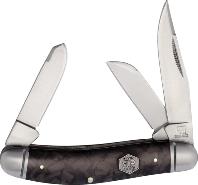 Rough Rider Midnight Ice Sowbelly Folding Knife 3.75in Satin Finish Stainless Clip Sheepsfoot Spey Blades Black Carbon Fiber Handle KB302R /