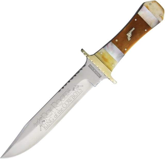 Rough Ryder Roy Rogers Clip Knife 10.5in Overall 6.25in Mirror SS Clip Point Brown Smooth Bone Natural Smooth Bone Black Pearl Handle KE43 / - Rough Ryder