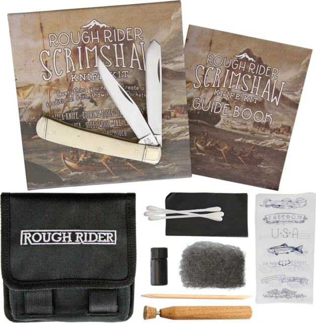 Rough Rider Scrimshaw Knife Set w/TrapperToolsInkPaperSteel Wool and Pouch SCRIMSHAW SET - Rough Rider Knives