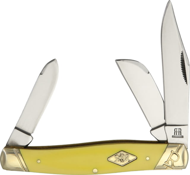 Rough Rider Stockman Carbon Yellow Folding Knife Mirror Carbon Steel Clip Sheepsfoot Spey Blades Yellow Smooth Synthetic Handle KB308R /