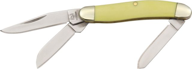 Rough Rider Tiny Stockman Fold Knife Clip spey and sheepsfoot blade Old yellow smooth bone handle