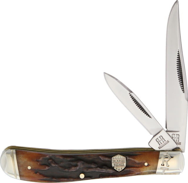 Rough Rider Trapper Brown Stag Bone Folding Knife Mirror SS Clip And Pen Blades Brown Stag Bone Handle MR300 REVISED - Rough Rider Knives