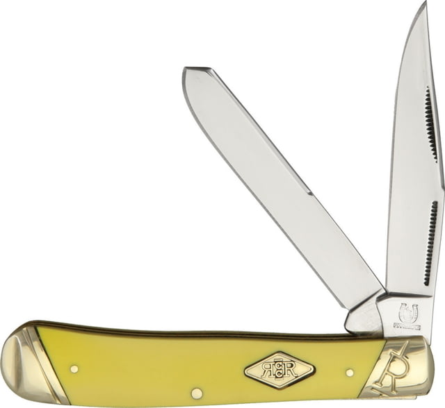 Rough Rider Trapper Classic Carbon Folding Knife Mirror Carbon Steel Clip/ Spey BladeS Yellow Smooth Synthetic Handle KB201R /