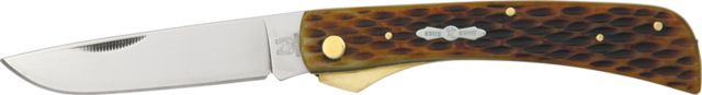 Rough Rider Work Fold Knife 440 SS drop point blade Amber jigged bone handle