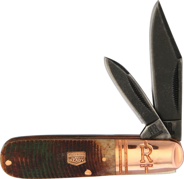 Rough Rider Backwoods Barlow Folding Knife Black stonewash finish stainless clip and pen blad Amber sawcut bone handle  /KB211R - Rough Rider Knives
