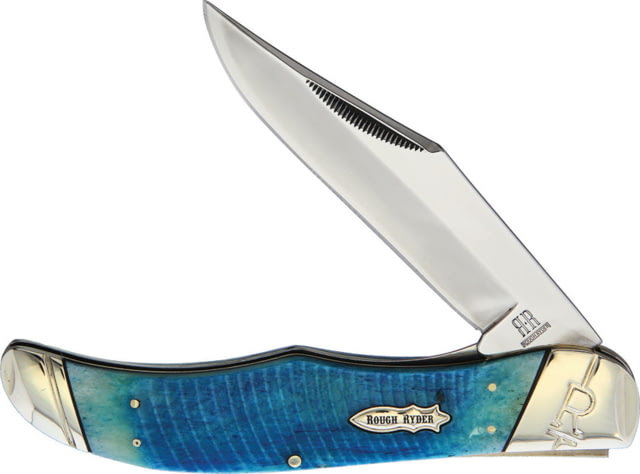Rough Ryder Black and Blue Folding Hunter Folding Knife 4.25" mirror finish stainless clip blade Blue sculpted bone handle KD06R - Rough Ryder