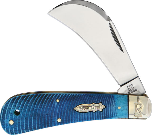 Rough Rider Black And Blue Hawkbill Folding Knife Mirror finish stainless hawkbill blade Blue sculpted bone handle KB117R - Rough Rider Knives