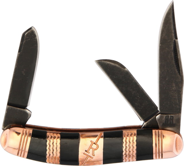 Rough Rider Copper Coil Sowbelly Folding Knife Black stonewash finish stainless clip sheepsfoot Black smooth bone handle with copper inlay - Rough Rider Knives