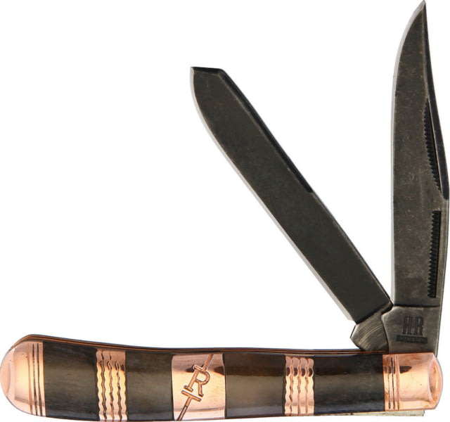 Rough Ryder Copper Coil Trapper Folding Knife Black stonewash finish stainless clip and spey bla Brown smooth bone handle with copper inlay - Rough Ryder