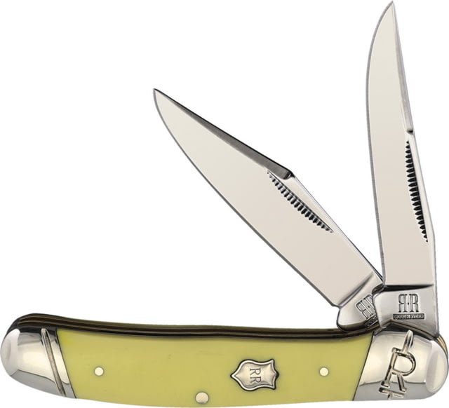 Rough Ryder Copperhead Folding Knife Mirror finish stainless clip and pen blades Yellow smooth synthetic handle  KB207 R BOLSTER - Rough Ryder