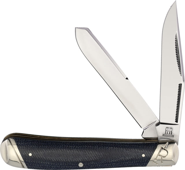 Rough Rider Denim Trapper Folding Knife Mirror finish stainless clip and spey blades Denim micarta handle / KB201R