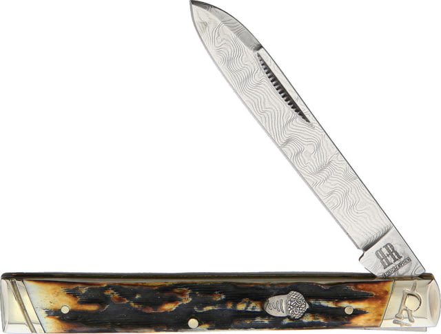 Rough Ryder Doctors Knife Cinnamon Stag Damascus steel spear blade Cinnamon stag bone handle  / KB214R-1 - Rough Ryder