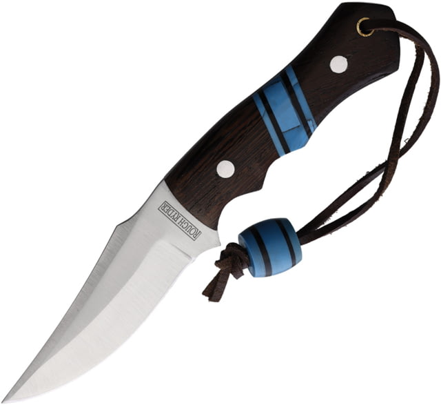 Rough Rider Turq & Wood Satin Fixed Blade Knife 8in Overall 3.75in Satin SS Blade Wenge Wood Handle Brown Leather Belt Sheath