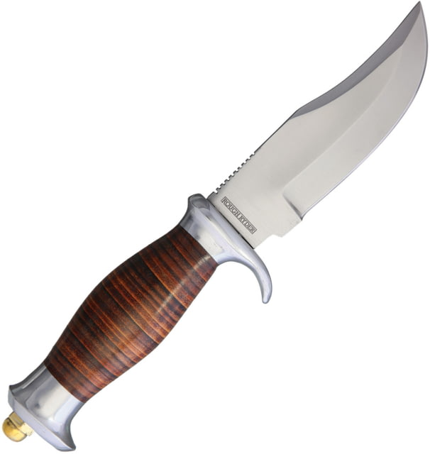 Rough Rider Hunter Stacked Leather Knife 5" satin finish stainless clip point blade Stacked leather handle # 7 / - Rough Rider Knives