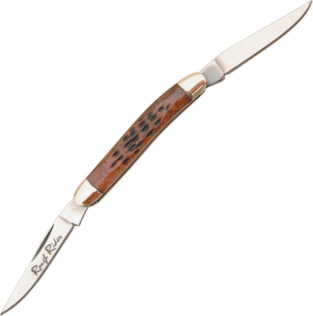 Rough Rider Mini Muskrat Folding Knife 2in Closed 440 Stainless Dual Clip Blade Amber Jigged Bone Handle