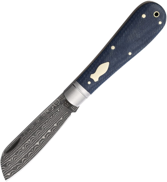 Rough Rider Patriarch Damascus Folding Knife 4in Closed Damascus Steel Sheepsfoot Blade Denim Micarta Handle RRR023D DAMASCUS