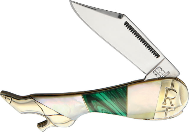 Rough Rider Small Leg Knife Malachite Mirror finish stainless clip blade Malachite and pearl handle KB114R /