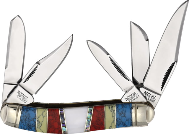 Rough Ryder Sowbelly Stoneworx Folding Knife Red blue and yellow stone abalone and Mother of Pearl - Rough Rider Knives
