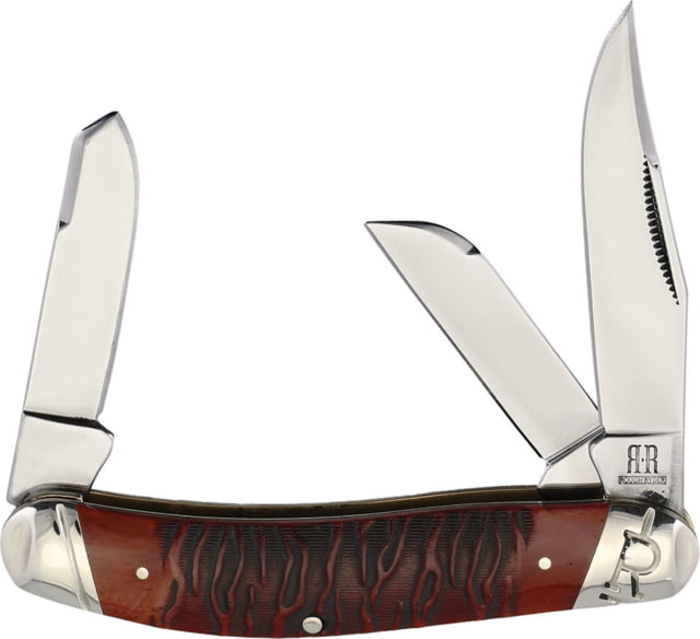 Rough Ryder Tiger Sowbelly Folding Knife Mirror finish stainless clip sheepsfoot and spey Tiger striped jigged bone handle  / KB302R - Rough Ryder