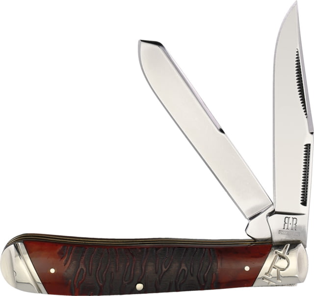 Rough Ryder Tiger Trapper Folding Knife Mirror finish stainless clip and spey blades Tiger striped jigged bone handle  KB201R TIGER - Rough Ryder