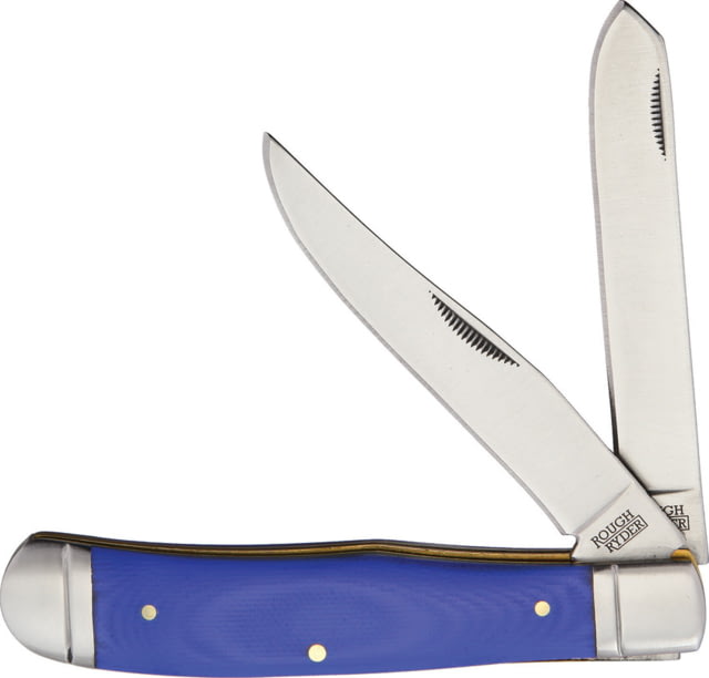 Rough Rider Trapper Blue G10 Blue Mule Folding Knife 4in closed Satin finish stainless clip and spey blades Blue G10 handle  / PK108G - Rough Rider