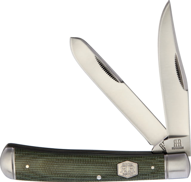 Rough Rider Trapper Green Micarta Folding Knife Satin finish stainless clip and spey blades Green canvas micarta handle KB201R / - Rough Rider