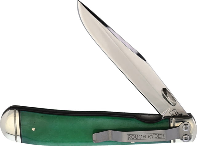 Rough Rider Working Man Folder Folding Knife Mirror finish 440 stainless clip blade Green smooth bone handle KD07R / - Rough Rider