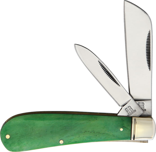 Rough Ryder Working Man Half Hawk Folding Knife Mirror finish stainless sheepsfoot and pen blades Green smooth bone handle KB227R - Rough Ryder