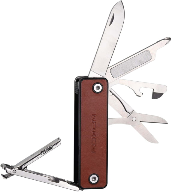 ROXON Mini  Multi-Tool 2.88in Closed Brown Leather Handle - Roxon