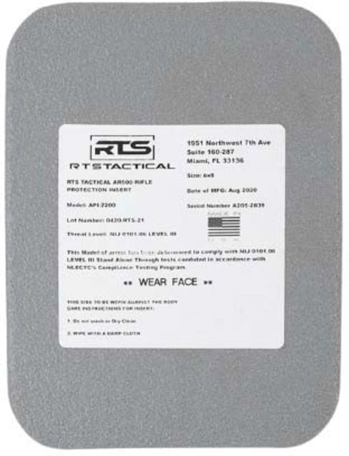 RTS Tactical AR500 NIJ 0101.06 Level III Side Plate Insert 6X8 Base Coat Grey - Rts Tactical