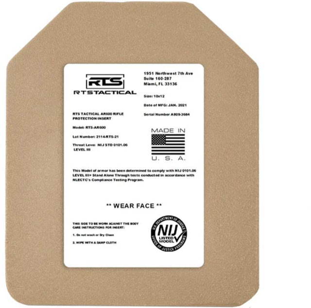 RTS Tactical EX Hardox Level III+ ICW Special Threats Steel Core Inse Core Armor Plate Insert 10X12 - Rts Tactical