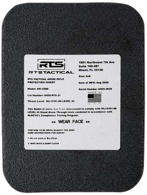 RTS Tactical Lightweight Level III+ Rifle Special Threats 6X8 Insert Tan - Rts Tactical