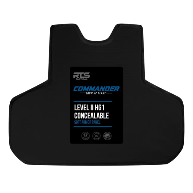 RTS Tactical Concealable Panel Commander Level IIA HG1 Barrday Kevlar Armor Plate Non-Curved Black 2XL - Rts Tactical