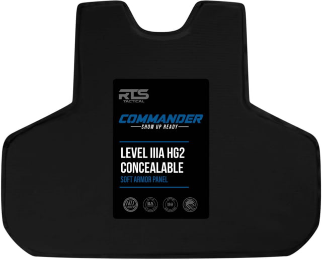 RTS Tactical Concealable Panel Commander Level IIIA HG2 Barrday Kevlar Armor Plate Non-Curved Black Small - Rts Tactical