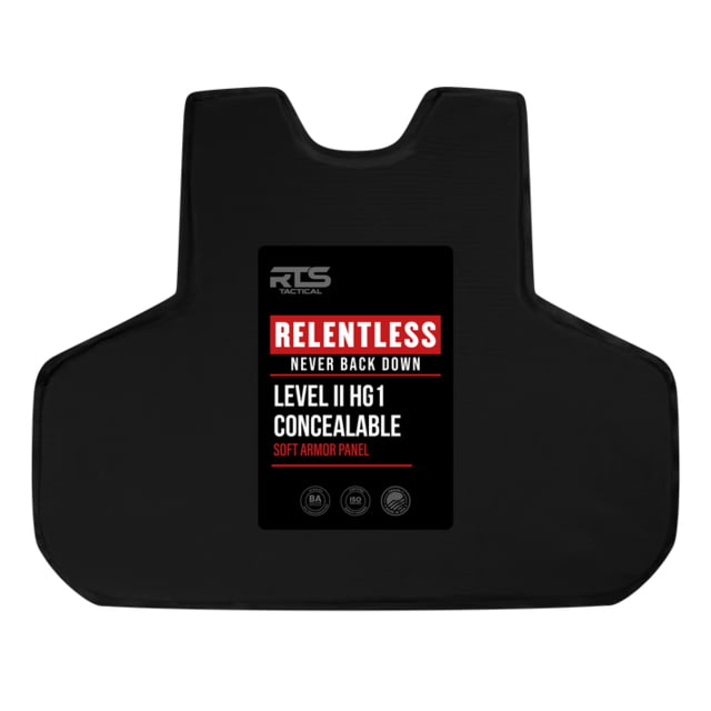 RTS Tactical Concealable Panels Relentless Level II HG1 Kevlar Soft Armor Plate Non-Curved Black Medium