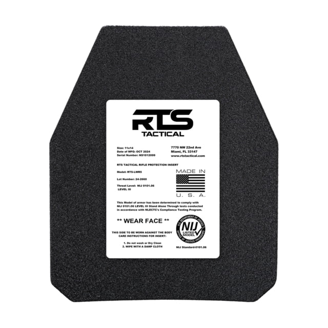 RTS Tactical Level III+ LWR5 Rifle Special Threat Protection Insert Shooter Cut Black 11x14 inch - Rts Tactical