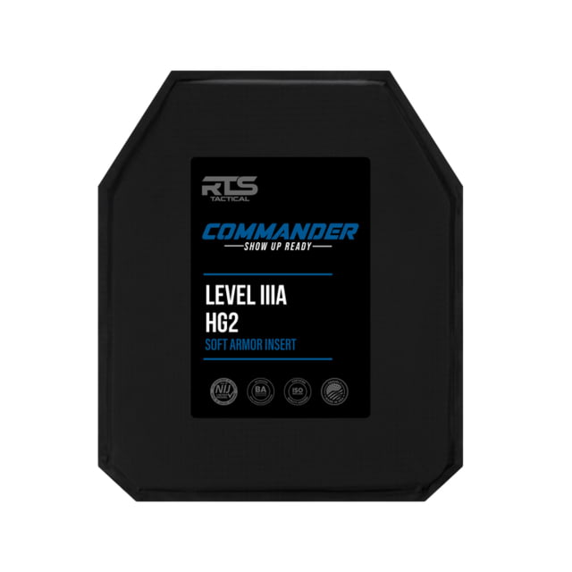 RTS Tactical Plate Carrier Insert Commander Level IIIA HG2 Armor Plate Black 10x12 inch