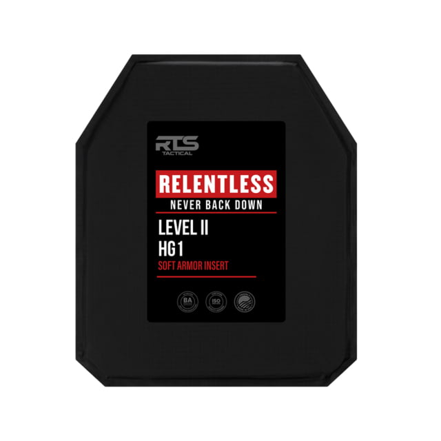 RTS Tactical Plate Carrier Insert Relentless Level II HG1 Armor Plate Black 11x14 inch