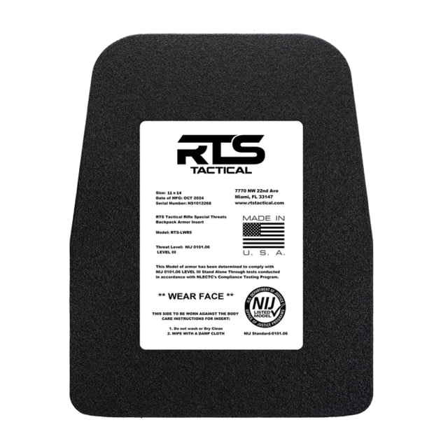 RTS Tactical Rifle Special Threats Backpack Armor Insert Black 11x14 inch - Rts Tactical