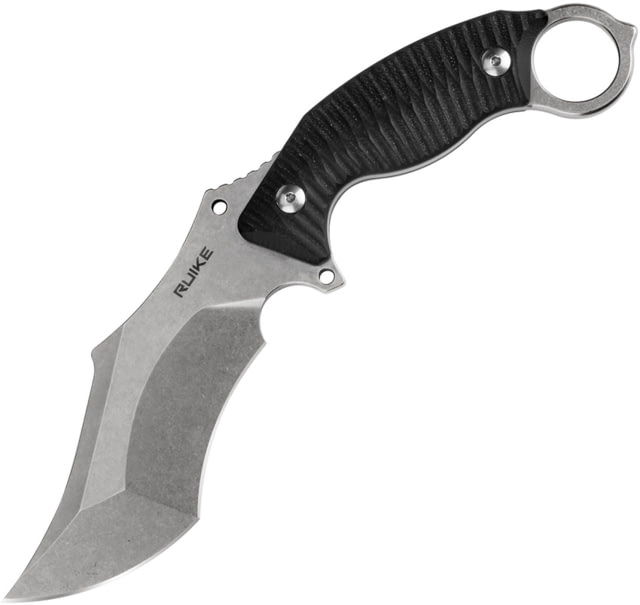 RUIKE F181 Fixed Blade Black Knife 4.5" stonewash finish 14C28N Sandvik stainless bla Black sculpted G10 handle - Ruike