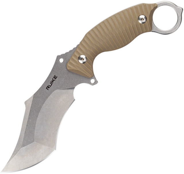 RUIKE F181 Fixed Blade Sand Knife 4.5" stonewash finish 14C28N Sandvik stainless bla Tan sculpted G10 handle - Ruike