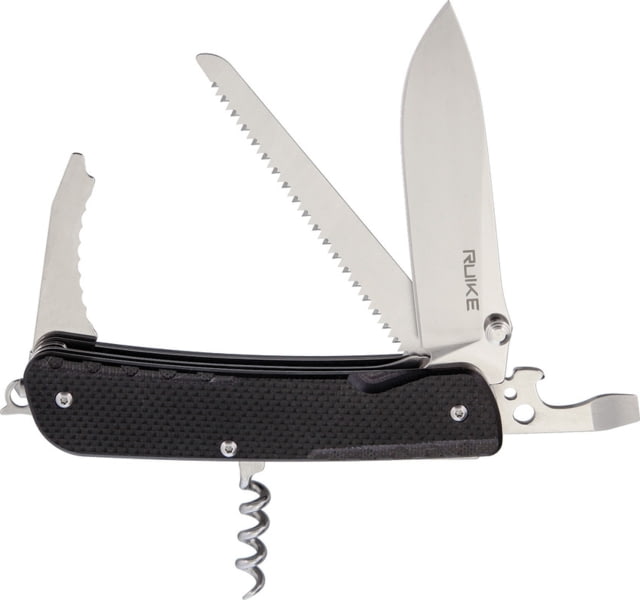 RUIKE LD32 Multifunctional Knife Multi-Tools Folding Knife 4in Closed 3in Mirror 12C27 Sandvik SS Blade Black Textured G10 Handle Thumb Stud Black - Ruike