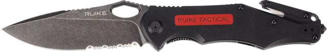 RUIKE  Framelock Beta Plus Folding Knife 3.25" black stonewash finish partially serrated D2 Black G10 handle