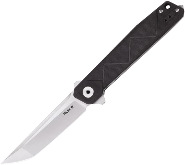 RUIKE P127 Linerlock Folding Knife 3.75" satin finish Sandvik 14C28N stainless tanto Black G10 handle